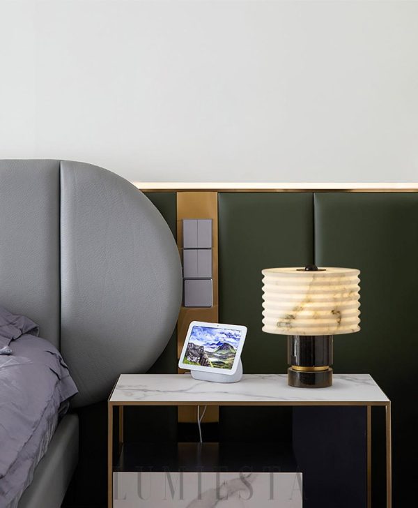 Outela - Lampa stołowa alabaster i mosiądz, czarno-biała