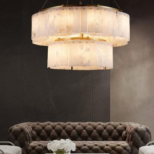 Concha - Kaskadowy żyrandol z alabastru, biało-złoty, Ø 56,66,86,96,116 cm - do salonu