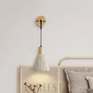 Olympia - Lampa ścienna z trawertynu, drewniany klosz, żółta