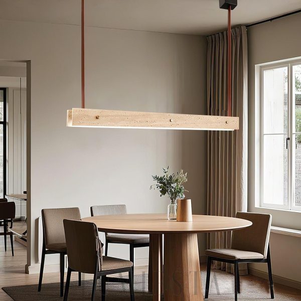 Lampa wisząca podłużna z naturalnego trawertynu, 120cm, idealna do jadalni nad stół