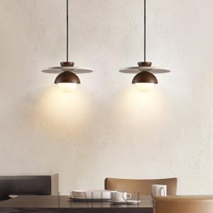 Lampa wisząca dyskowa z trawertynu 30cm beżowo orzechowa