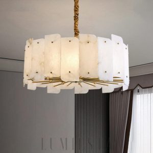 Belgravia - Lampa wisząca Alabaster, okrągła złoto-biała