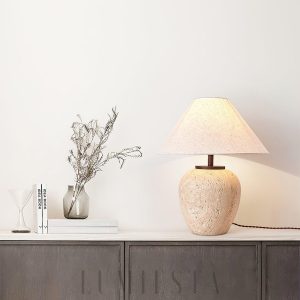 Aoji - Lampa stołowa travertynowa, misa 48 cm, beżowa
