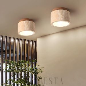 Kyoto - Elegancka beżowa lampa sufitowa z naturalnego trawertynu, Ø12x9cm, 1-punktowa