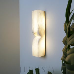 Kunima - kinkiet z alabastru, złoty/biały, wysokość 35/60 cm - lampa ścienna led