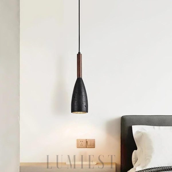 Keswick - Lampa wisząca z naturalnego trawertynu i drewna, 1-puntkowa, Ø10x27cm