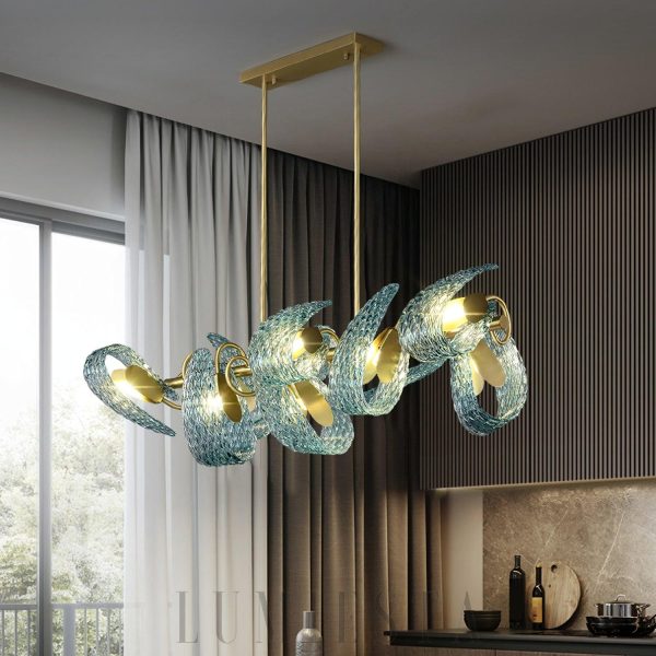  Truro - Żyrandol Petal Blue z mosiądzu i niebieskiego szkła