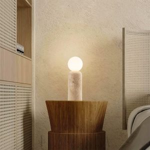 Minimalistyczna lampa trawertynowa cylindryczna 30 cm beżowa