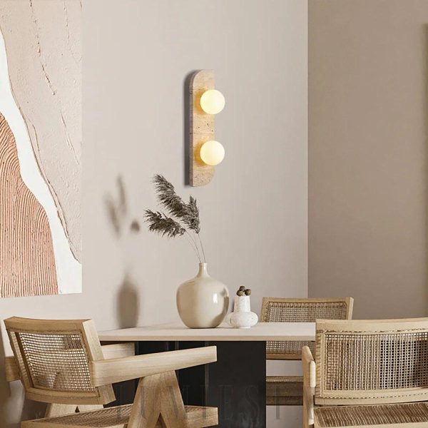 Neptune - Żółta lampa ścienna z trawertynu, nowoczesna