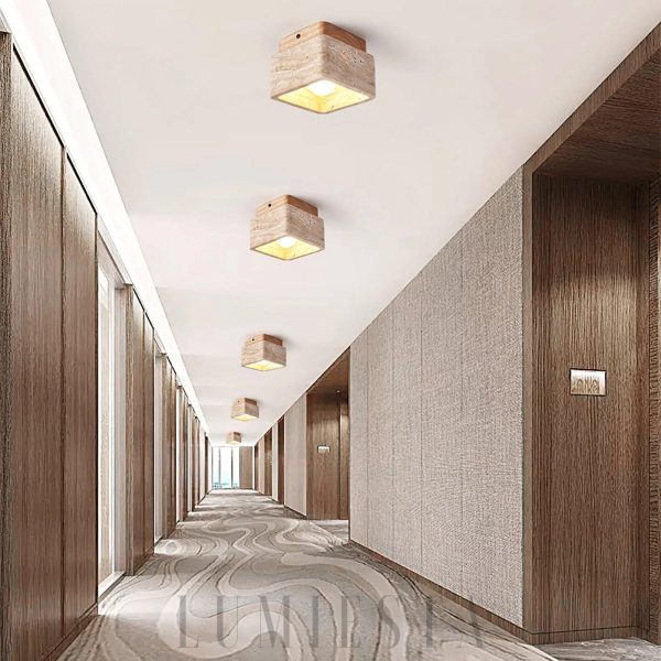 Cube Terra - Kwadratowa lampa sufitowa z naturalnego trawertynu, minimalistyczna, 12cm