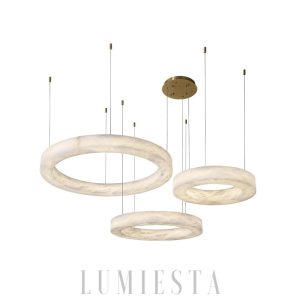 Marika - Nowoczesny żyrandol z alabastru w kolorze mosiądzu