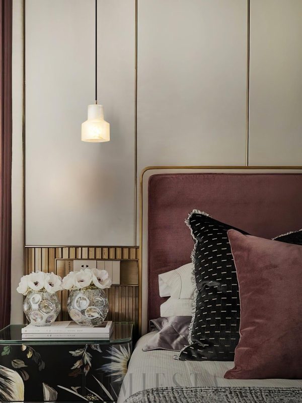 Elegancka lampa wisząca Millson 12 cm alabaster mosiądz