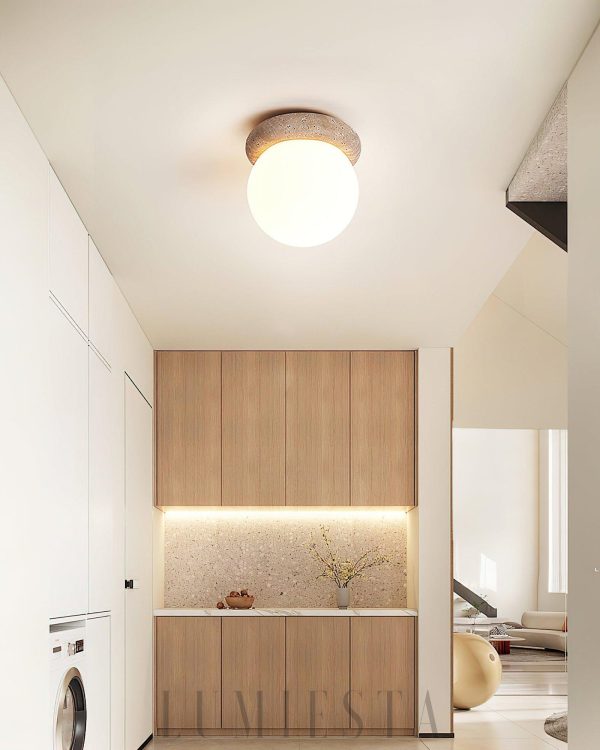 Travertynowa Asteroid okrągła lampa sufitowa 16cm beżowa