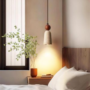 Lampa wisząca trawertynowa beżowo orzechowa 8cmx20cm