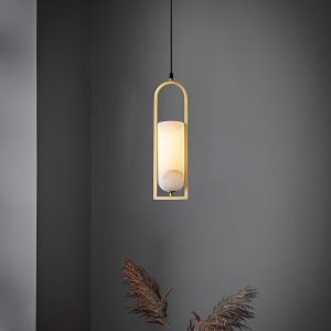 Melange - Lampa wisząca Alabaster w mosiężnej oprawie 13cm