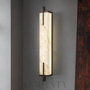 Calliope - lampa ścienna podłużna z alabastru, czarno-biały, kinkiet 60/80cm