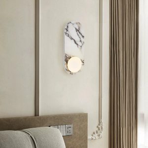 Owalna luksusowa lampa ścienna marmurowa z kloszem 44cm