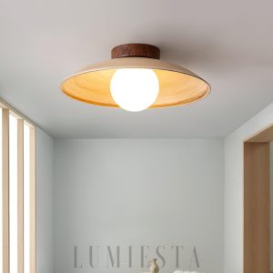 Terrap - Lampa sufitowa vintage drewniana Ø30 cm, beżowa