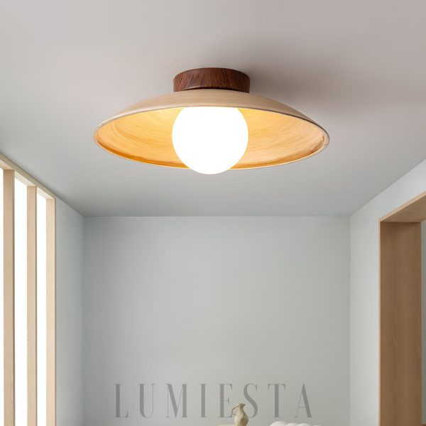 Terrap - Lampa sufitowa vintage drewniana Ø30 cm, beżowa