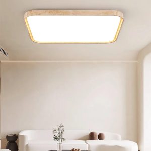 Lampa sufitowa LED travertynowa prostokątna 93x68cm Beżowa