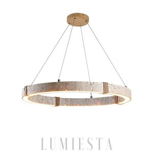 Dainolite - Okrągły żyrandol z trawertynu i drewna beżowy Ø40/50/60cm, do salonu, nad stół