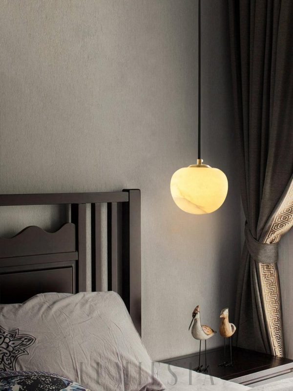 Kuntar - Okrągła lampa wisząca z alabastru biała/złota 15 cm