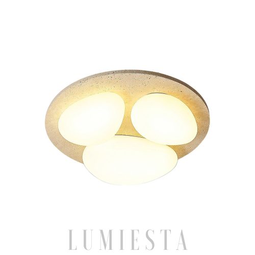 Travertynowa okrągła lampa sufitowa 50x50x13 beżowa ciepła