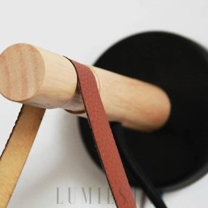 Stylowa lampa ścienna metalowy klosz, drewniany uchwyt