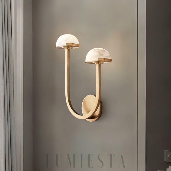 Alabastrowy kinkiet grzybek 31cm Złoty nastrojowe LED