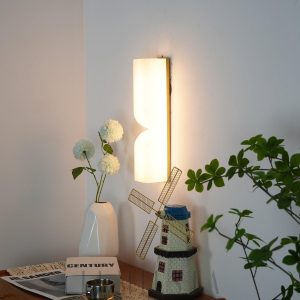 Kunima - kinkiet z alabastru, złoty/biały, wysokość 35/60 cm - lampa ścienna led