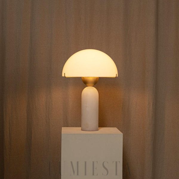 Peono - Alabastrowa lampa stołowa ze szklanym kloszem, biała ze złotym akcentem, 30 x 45 cm