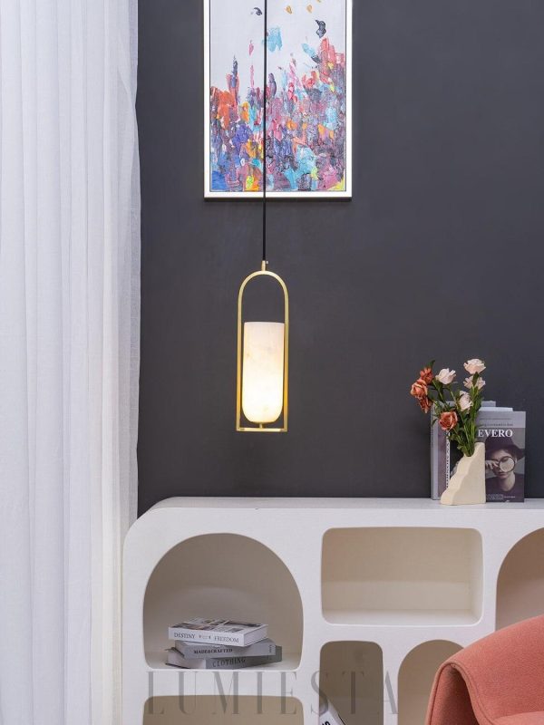 Melange - Lampa wisząca Alabaster w mosiężnej oprawie 13cm