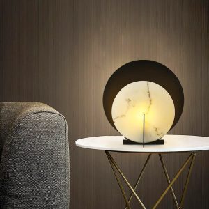 Asteria - Alabastrowa lampa stołowa okrągła, czarno-biała