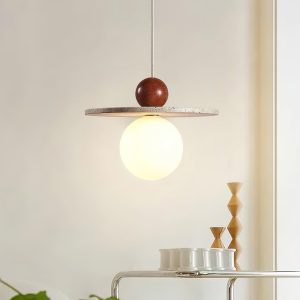 Lampa wisząca Ora w stylu nowoczesnym z travertynu i drewna