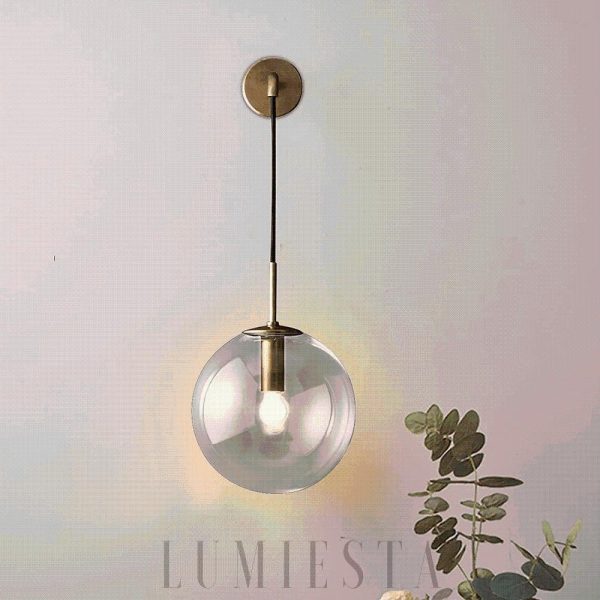 Elegancka wisząca lampa kula ze szkła i metalu