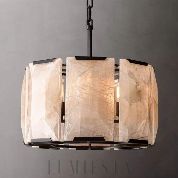 Lampa Harson Calcite 48cm okrągła mosiądz/czarna stal