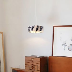Frone - Okrągła lampa wisząca marmurowa 20cm biały i czarny
