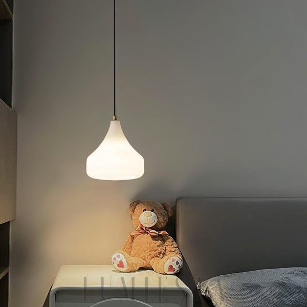 Alabastrowa lampa wisząca łezka do sypialni 17cm złoty biały