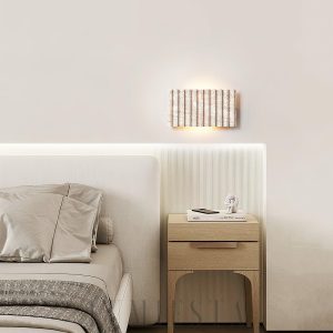 Mupa - Ryflowany prostokątny kinkiet z trawertynu beżowy 33cm