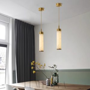 Tala - Lampa wisząca z białym alabaster, biało-złota, Ø6x30cm, jednopunktowa