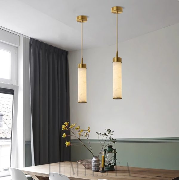 Tala - Lampa wisząca z białym alabaster, biało-złota, Ø6x30cm, jednopunktowa