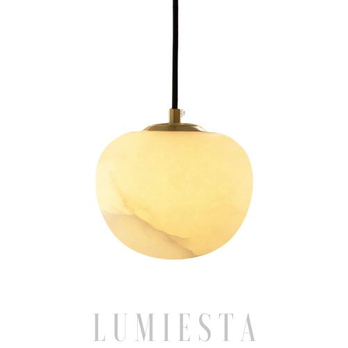 Kuntar - Okrągła lampa wisząca z alabastru biała/złota 15 cm
