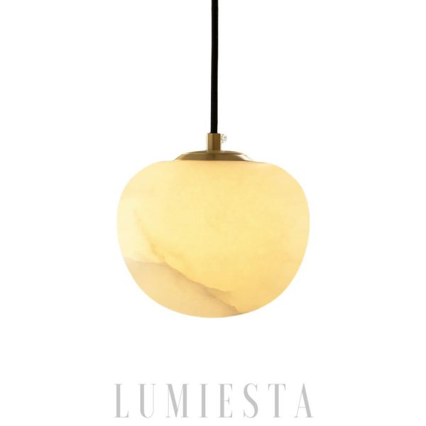 Kuntar - Okrągła lampa wisząca z alabastru biała/złota 15 cm