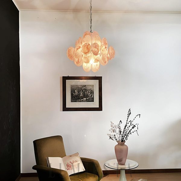 Lampa wisząca Vintage Murano Różowy szklany żyrandol 49cm