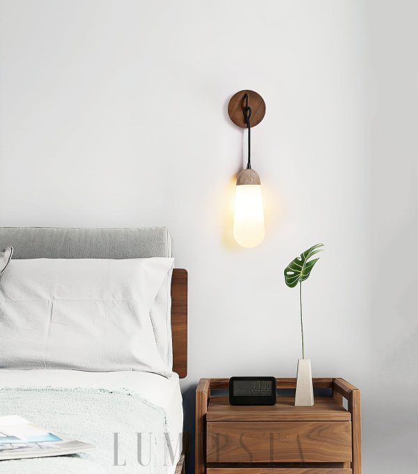 Nowoczesny kinkiet travertynowy łezka beżowy 8cm 20cm