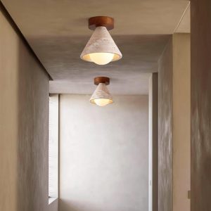 Lampa sufitowa trawertyn stożek 16cm 15cm beżowo orzechowa