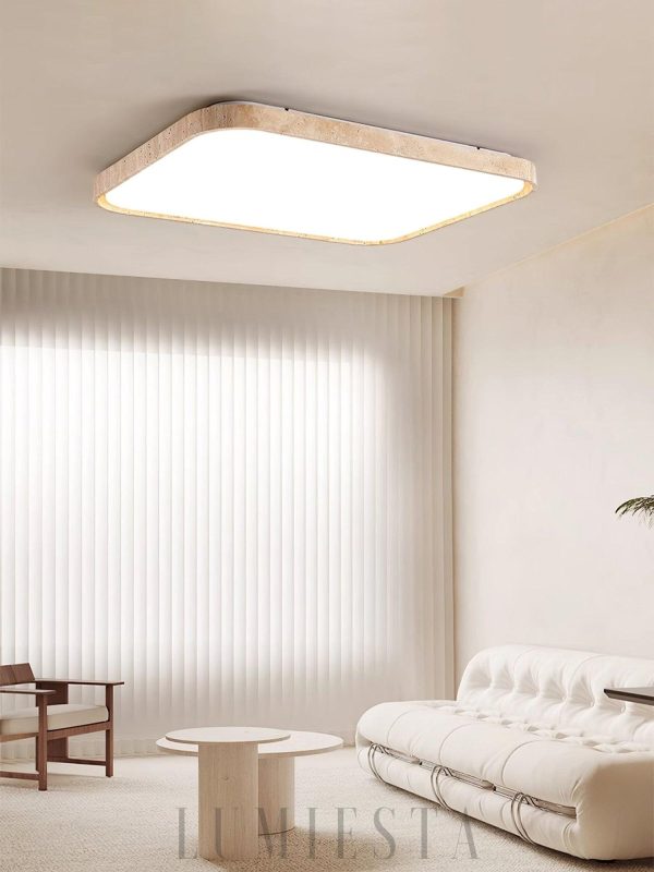 Lampa sufitowa LED travertynowa prostokątna 93x68cm Beżowa