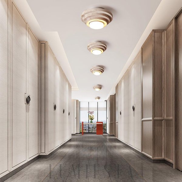 Verona - Sufitowa cylindryczna z trawertynu, beżowa