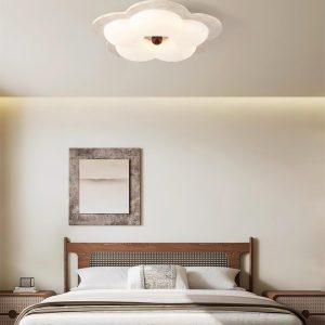 Kwiatowy plafon trawertyn 55cm beżowy ciepłe światło