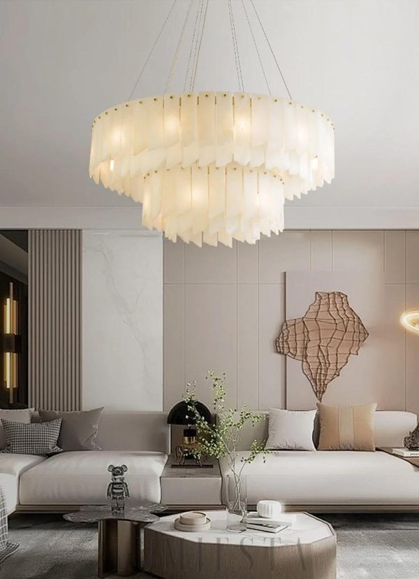 Piccadilly - Żyrandol kaskadowy z alabastru, mosiądz, biały, Ø 57,65,80,95,100,120 cm